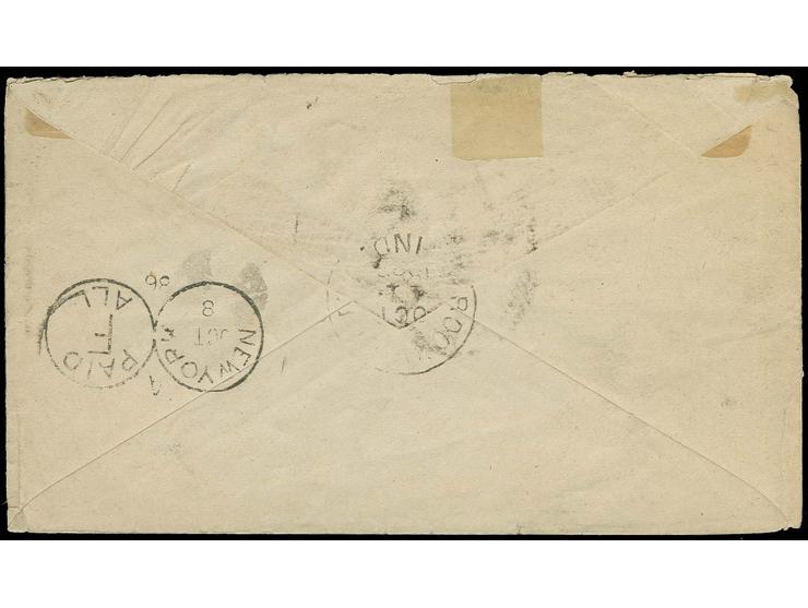 1885, typographed issue 1 ch. green and 5 ch. dull-blue, tied by Tabriz cds. to small envelope 1886 to the United States with