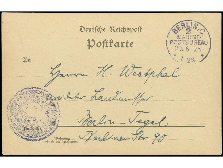 1925, "BERLIN C.2 MARINE-POSTBREAU 29.6.25", violetter EKr. klar auf Postsachen-Karte mit Dienstsiegel als Ortskarte, Kabinet