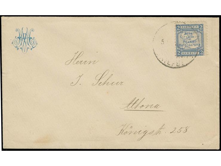 ALTONA: Hamburg Hammonia II, 1890, 2 Pfg. blau mit Rundstempel von Altona auf kleinem Brief, gute Erhaltung
