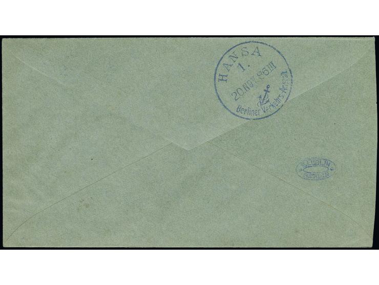 Hansa: 1886, 2 Pfg. gelb ungezähnt im senkrechten Paar mit rechtem Rand auf Brief mit Aufgabe-Stempel "HANSA 1 19.NOV.86" und