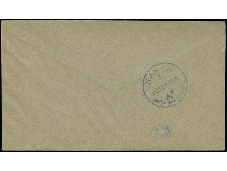 Hansa: 1886, 3 Pfg. hellgrün ungezähnt im senkrechten Paar mit linkem Rand auf Brief mit Aufgabe-Stempel "HANSA 1 19.NOV.86" 