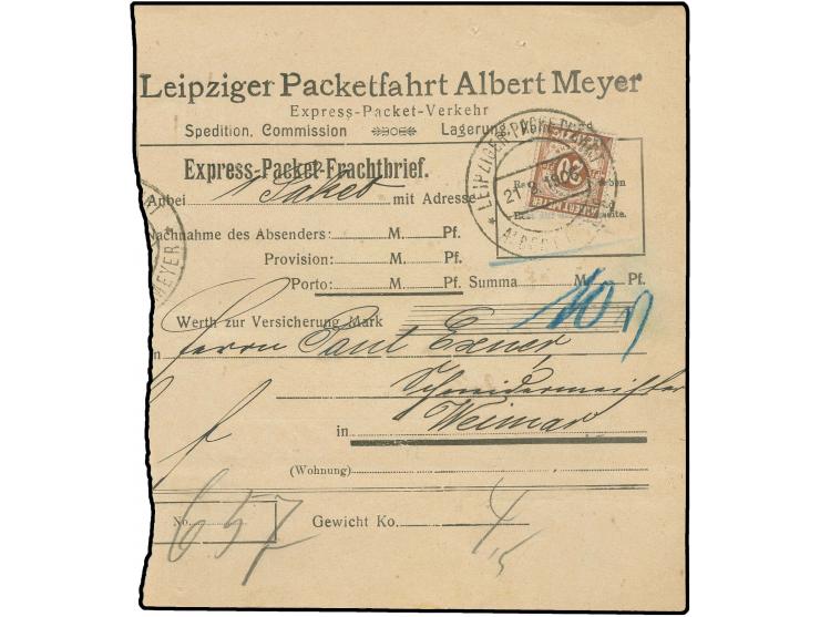 20 Pfg. braun mit Dkr. auf Packet-Begleitschein, tadellos, selten