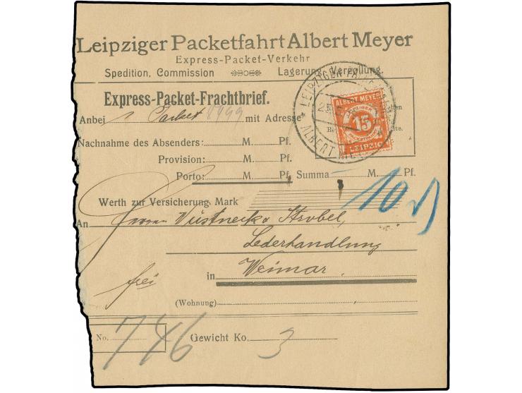 1899, 15 Pfg. orange mit Dkr. auf Packet-Begleitschein, tadellos, selten