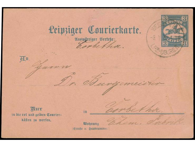WEISSENFELS:  Leipziger Courierkarte 3 Pfg. blau mit Stempel "WEISSENFELS -6.V.93" nach Corbetha, etwas unfrisch