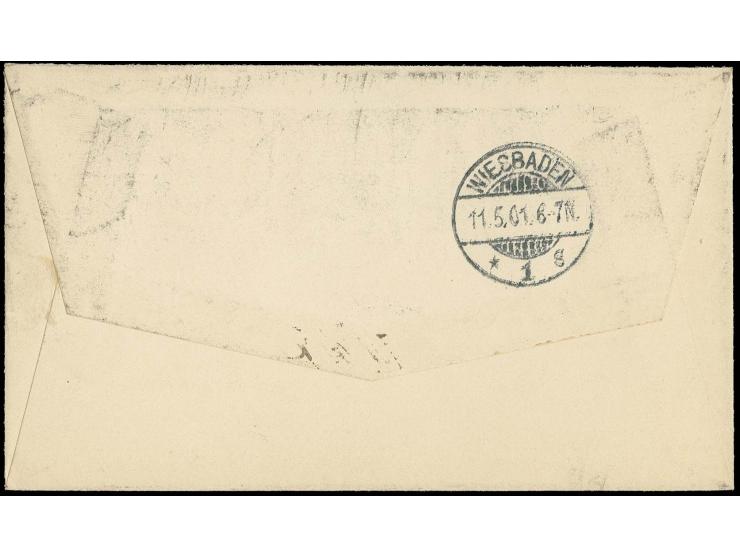 1899/1900, 3, 5 und 10 Pfg., je 2 Exemplare mit zentrisch klar aufgesetztem "YAP 3/4 01" auf philatelistischem R-Brief nach W