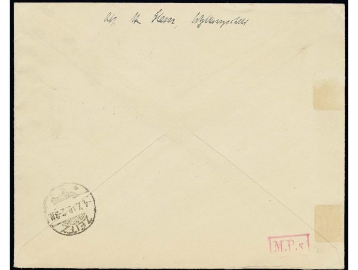 3 Pfg. Unterrandstück mit HAN "H 4257 17" mit Zufrankatur mit Stempel "WILLKOWISCHKI 22.6.18" auf R-Brief mit mehrfach geände
