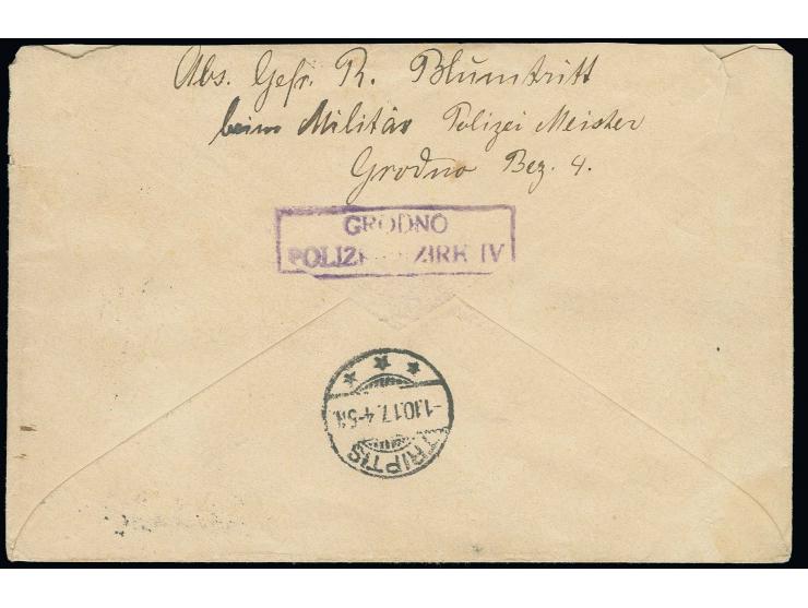1 M. aus der linken unteren Bogenecke und 5 Pfg. mit Oberrand mit Stempel "GRODNO 28.9.17" auf Express-R-Brief nach Oberrenth