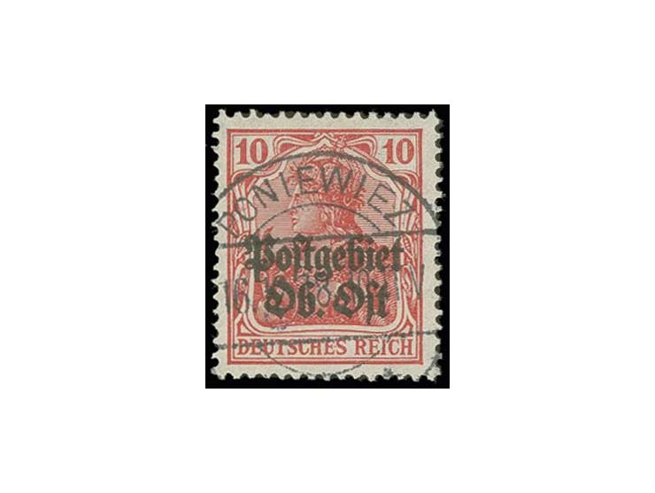 10 Pfg. dunkelrot (zinnoberrot leuchtend), sauber gestempelt, Kabinett, sehr schönes Stück dieser äußerst seltenen Farbe, nur