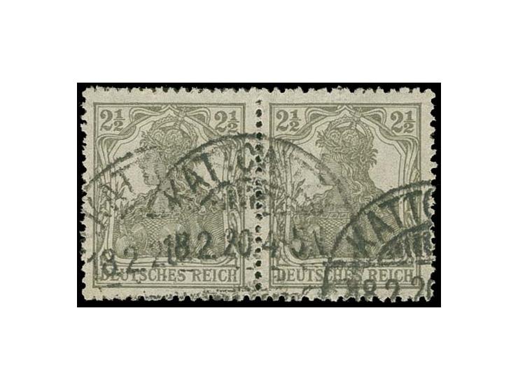 1920, Deutsches Reich Germania 2 1/2 Pfg. im waagerechten Paar mit Stempel "KATTOWITZ 18.2.20", Pracht, sehr seltene Vorläufe