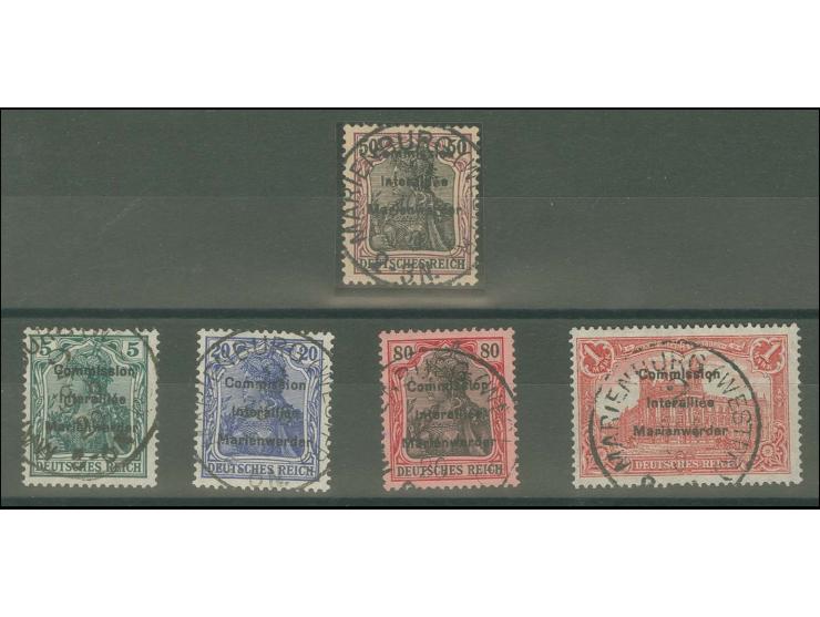 1920, 1. Aufdruckausgabe 5 Pfg.-1 M. kpl. mit Stempel "MARIENBURG 2", alle sign. BPP, 50 Pfg. mit Fotobefund (Mi. 1.400,-)