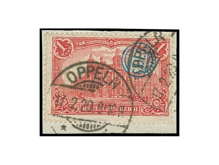 Oppelner Notausgabe: 1 M. mit blauem Handstempel "C.I.H.S." auf Briefstück, Kabinett, mehrfach signiert und Fotoattest Gruber