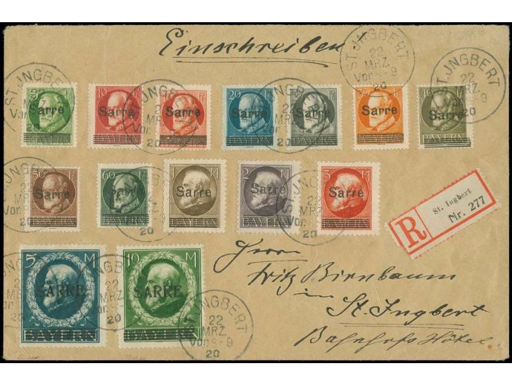 1920, Ludwig 5 Pfg.-10 M. mit Stempel "ST. INGBERT 22 MRZ. 20" auf Orts-R-Brief, gute Erhaltung, Fotoattest Burger BPP