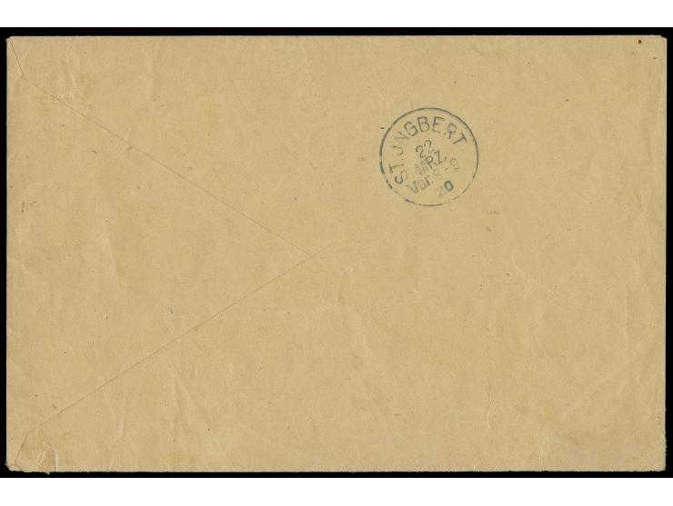1920, Ludwig 5 Pfg.-10 M. mit Stempel "ST. INGBERT 22 MRZ. 20" auf Orts-R-Brief, gute Erhaltung, Fotoattest Burger BPP