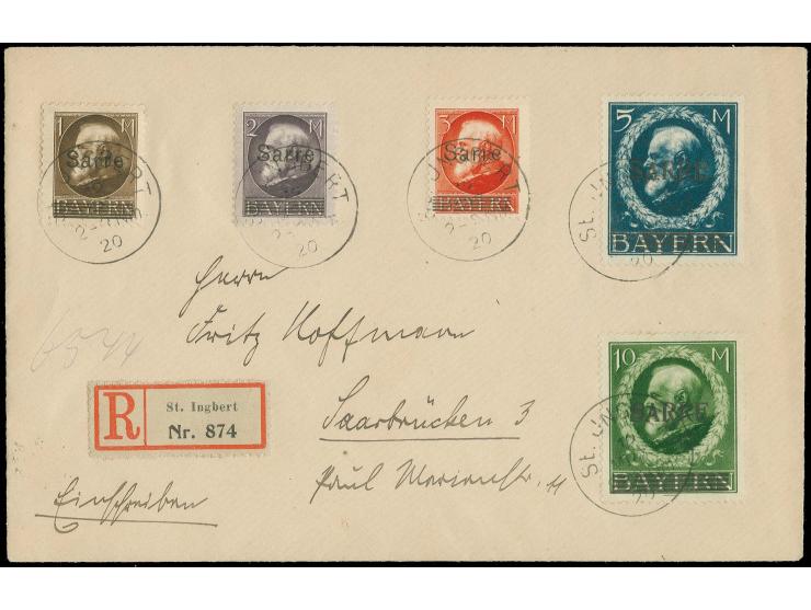 5 M. mit Aufdruckfehler "kleines A" mit Zufrankatur mit Stempel "ST. INGBERT 12 MRZ 20" auf R-Brief nach Saarbrücken, tadello