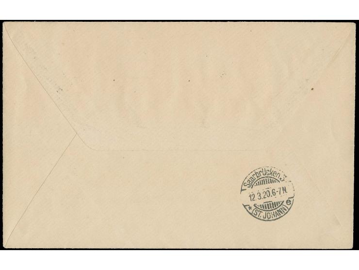 5 M. mit Aufdruckfehler "kleines A" mit Zufrankatur mit Stempel "ST. INGBERT 12 MRZ 20" auf R-Brief nach Saarbrücken, tadello