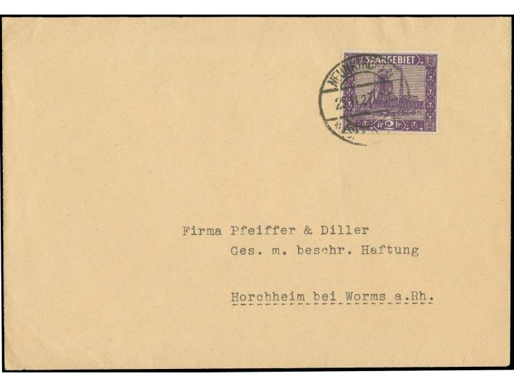 1922, Landschaftsbilder 2 Fr. violett, ungezähnt mit Stempel "NEUNKIRCHEN 25.11.27" auf beschriftetem Umschlag, tadellos, Fot