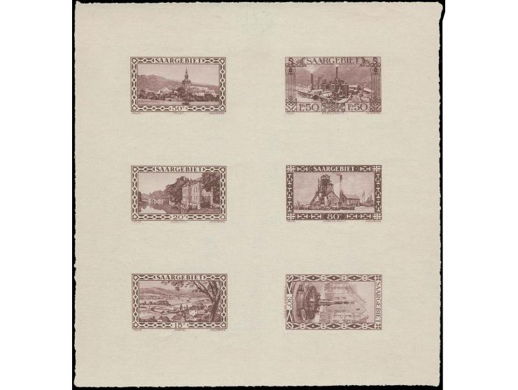 Landschaften 15, 20, 30, 50 und 80 C. sowie 1,50 Fr., Probedruck-Kleinbogen in braunviolett, postfrisch (Mi. 2.000,-)