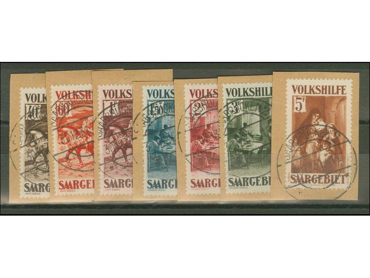 1931, Volkshilfe 40 C.-5 Fr., je sauber gestempelt auf Briefstück, tadellos, sign. Hoffmann BPP
