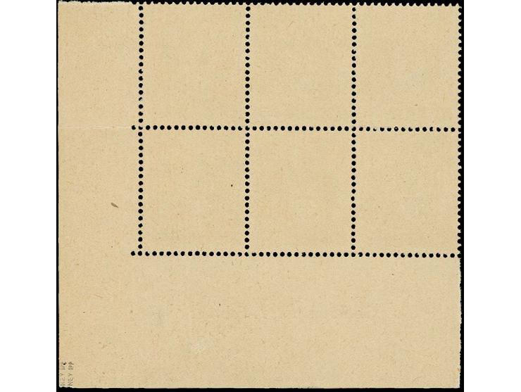 3 Fr. im 6er-Block aus der rechten unteren Bogenecke mit komplettem Druckdatum "Gedruckt am: 7. Februar 1947", postfrisch, zw