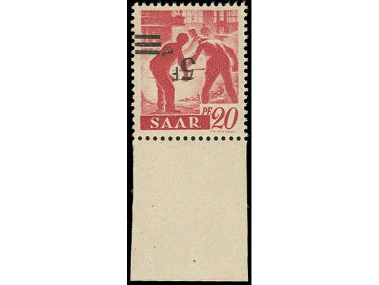 5 Fr. auf 20 Pfg., kopfstehender Aufdruck, Unterrandstück, postfrisch, u.a. sign. Brun sowie Fotoattest Ney (Mi. 800,-)