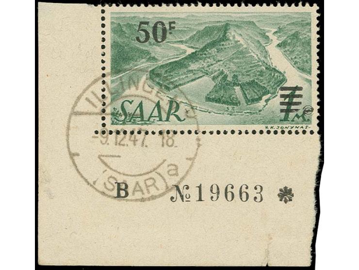 50 Fr. aus der linken unteren Bogenecke mit Bogennummer "B No. 19663 *" und Aufdruckfehler "FUß des F des Aufdrucks gebrochen