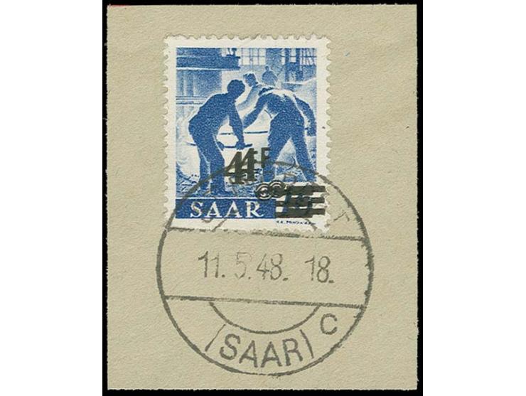 4 Fr. mit doppeltem Aufdruck mit Stempel "ST. INGBERT 11.5.48" auf Briefstück, tadellos, Fotoattest Geigle BPP