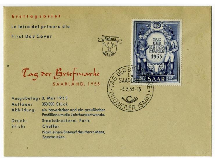1953, Tag der Briefmarken 15 Fr. und Rotes Kreuz 15 Fr. zusammen mit Sonderstempel auf Ersttagsbrief, sowie zwei weitere FDC,