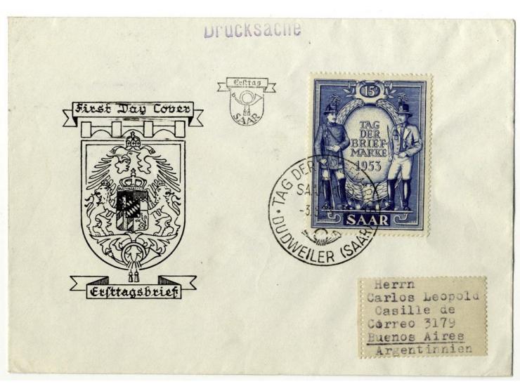 1953, Tag der Briefmarken 15 Fr. und Rotes Kreuz 15 Fr. zusammen mit Sonderstempel auf Ersttagsbrief, sowie zwei weitere FDC,
