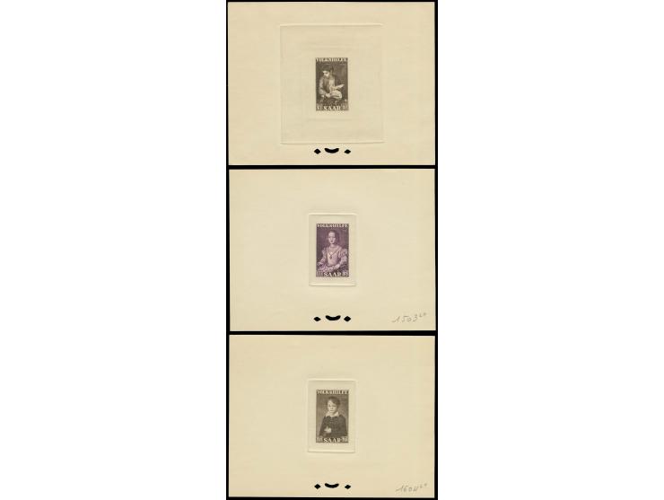 1954, Volkshilfe 5 Fr.-15 Fr. je als Epreuve d'artiste in braun bzw. violett