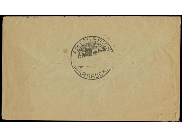 1922, Landschaftsbilder 15 C. mit klarem Doppelaufdruck mit Zufrankatur mit Stempel "SAARBRÜCKEN 29.4.25" auf portogerechter 