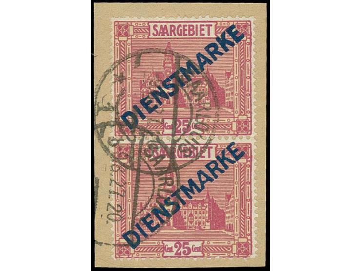 1923, Landschaftsbilder 25 C. im senkrechten Aufdrucktypenpaar mit Stempel auf kleinem Briefstück, tadellos, Befund Ney