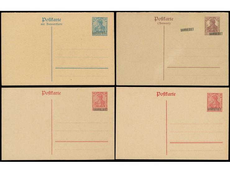 1920, Antwortkarte 15 Pfg. braunlila mit doppeltem Aufdruck, sauber ungebraucht, sehr selten, nur wenige Karten mit doppeltem