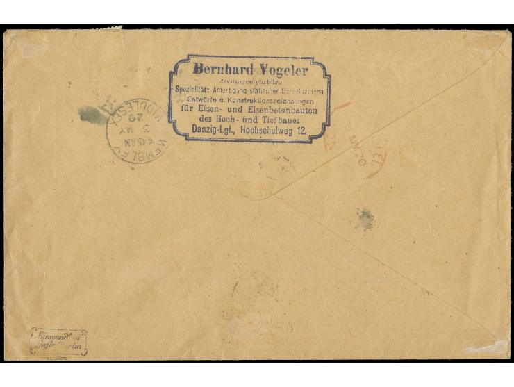 1920, Germania 35 Pfg., 10 Pfg. (2), 3 Pfg. und 2 Pfg. mit Stempel "DANZIG-NEUFAHRWASSER 27.4.20" als portogerechte Frankatur