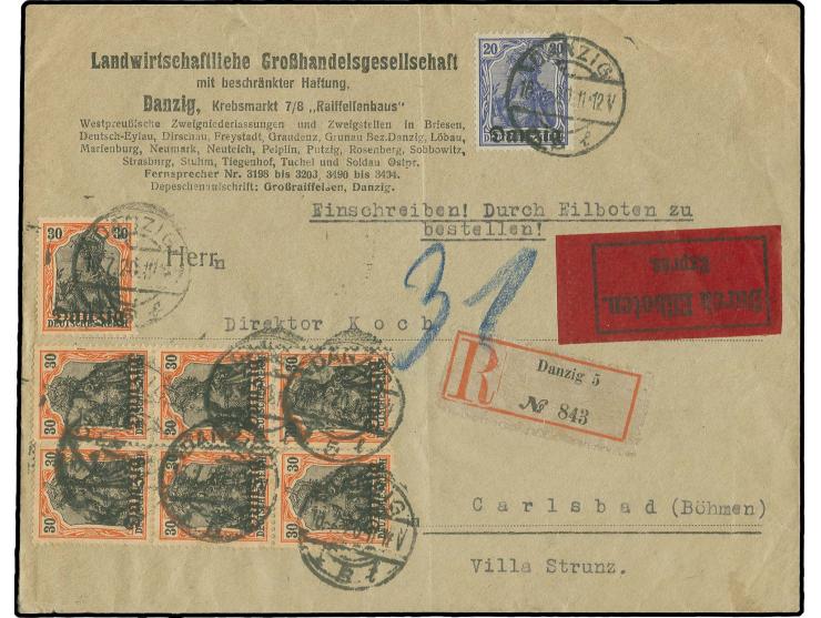 Germania 30 Pfg. mit Plattenfehler "unterer Fuß des ersten E in DEUTSCHES REICH verbogen" (Feld 12) als Einzelmarke auf etwas