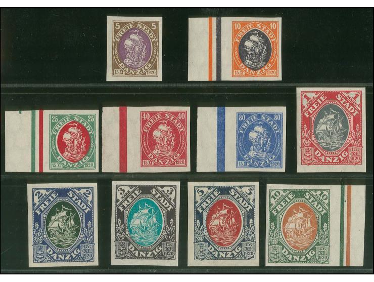 1921, Kogge 5 Pfg.-10 M. breitrandig ungezähnt, teils vom Bogenrand, postfrisch, Fotoattest Dr. Oechsner BPP