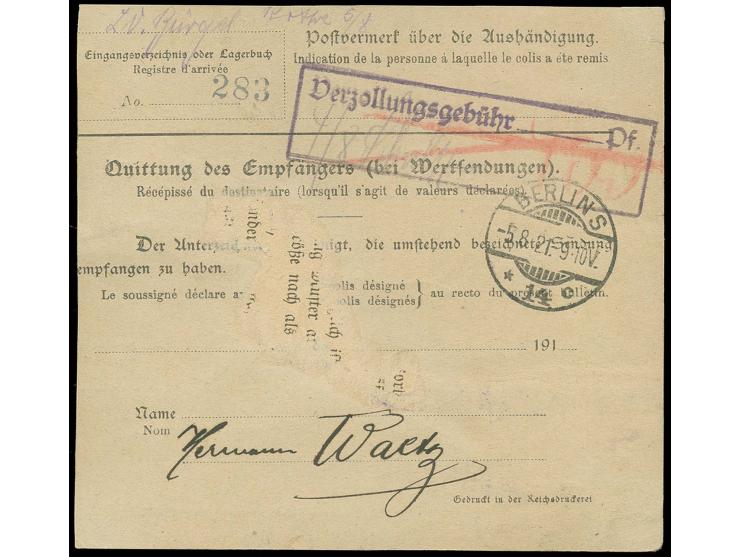 1921, Kogge 5 M. im Paar mit Paketsicherungsstempel als Mehrfachfrankatur auf Paketkarte von "DANZIG-LANGFUHR 30.7.21" nach B