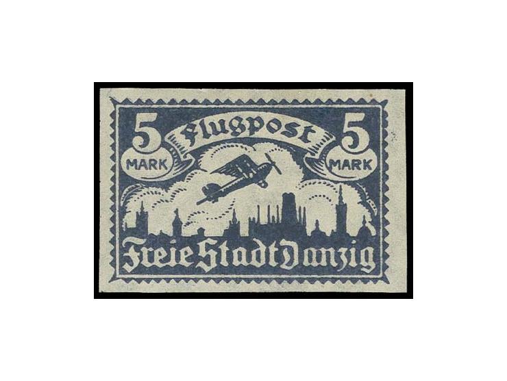 5 M. dunkelblau, ungezähnt auf Wasserzeichenpapier, sauber ungebraucht, tadellos