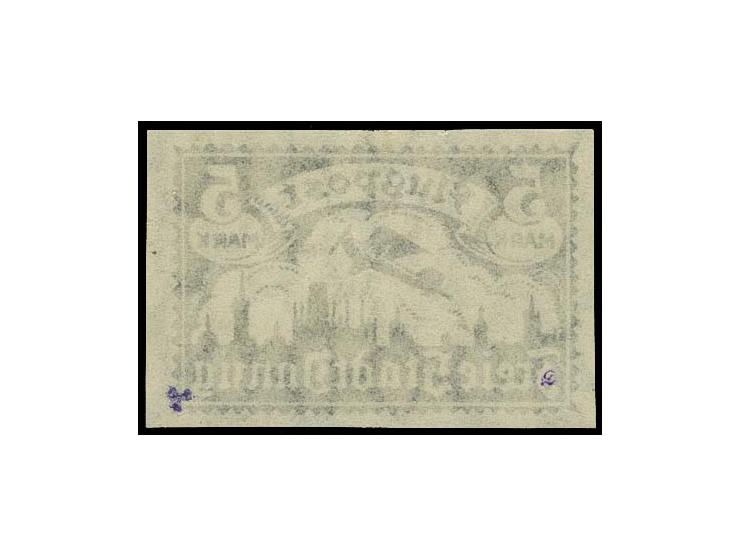 5 M. dunkelblau, ungezähnt auf Wasserzeichenpapier, sauber ungebraucht, tadellos