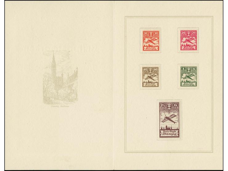 1924, Flugpost 10 Pfg.-2 1/2 G. kpl. mit Falz eingeklebt im offizellen Geschenkheft mit Druckvermerk der Telegraphenverwaltun