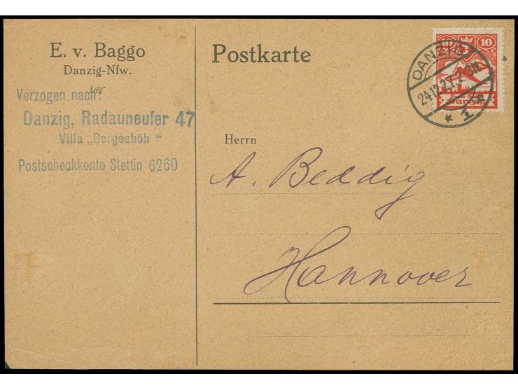 1924, Flugpost 10 Pfg. mit Plattenfehler "viereckiger Ausbruch links am linken Turm" als portogerechte Einzelfrankatur auf Po