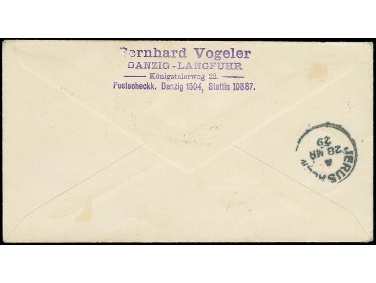 1924, Flugpost 2 1/2 G. ohne Unterdruck, Oberrandstück und Staatswappen 30 Pfg. mit Oberrand auf Zeppelinbrief zur Orientfahr