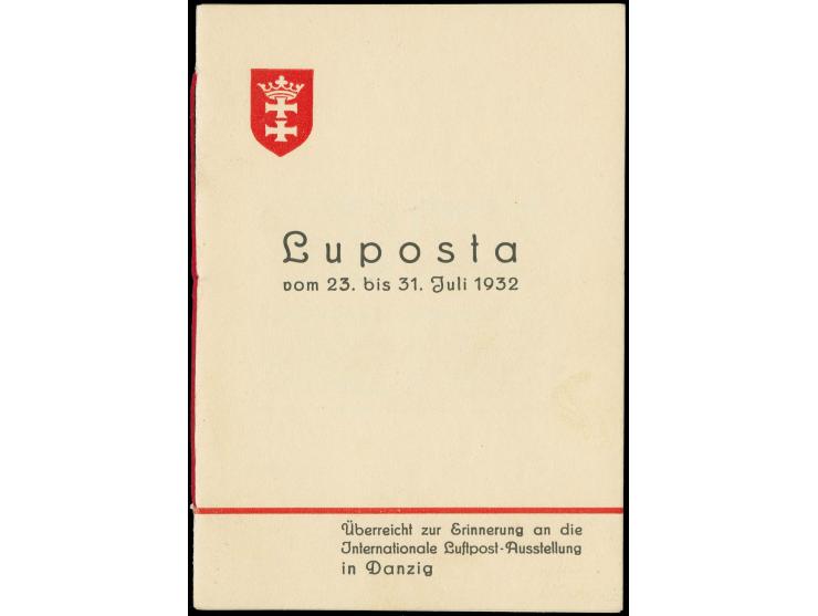 1932, Luposta 10-30 Pfg. kpl. im Viererblock im offizellen Geschenkheft der Ausstellugsleitung, Marken mit Falz eingeklebt, j
