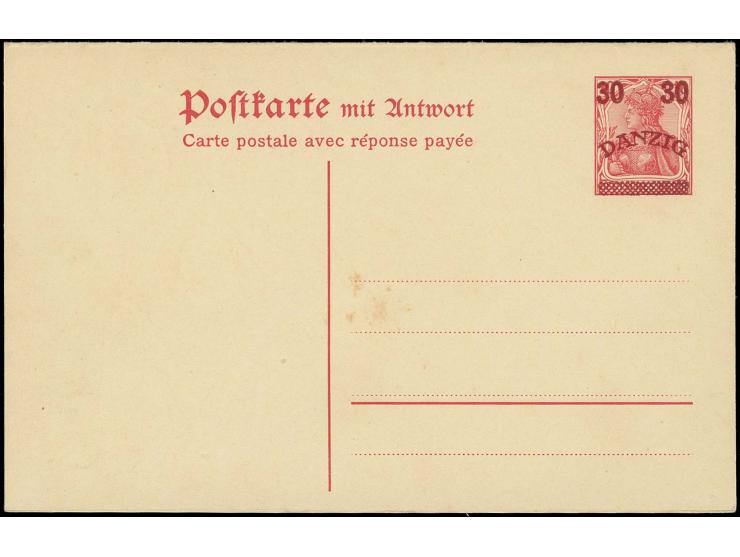 Doppelkarte 30 auf 10 Pfg. mit Wz. 3 (Urkarte P 93), ungebraucht, in der Mitte winzig fleckig, sonst einwandfrei, Fotoattest 