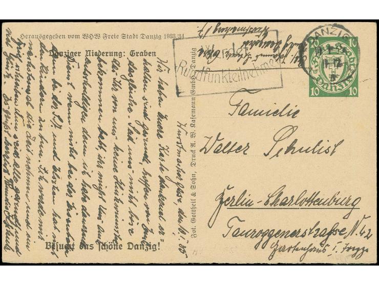 1934, WHW Sonderganzsachenkarte 10 Pfg. mit Bild "Danziger Niederung: Graben", bedarfsgebraucht von "DANZIG 5 10.1.35" nach B