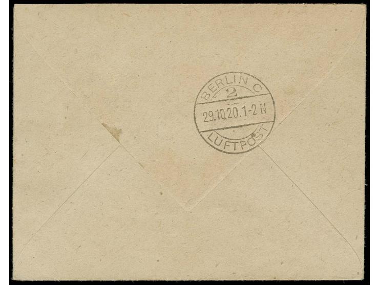 FLUGPOST: 1920, Flugpost-Aufdruckausgabe 40 Pfg. - 1 M. kpl. mit Stempel "DANZIG-HEUBUDE 28.10.20" auf R-Luftpostbrief via "B