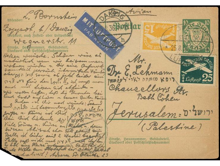 1936, Flugpostausgabe 1935 25 Pfg. und 15 Pfg. als portogerechte Zufrankatur auf Ganzsachenkarte 10 Pfg. als Luftpostkarte vo