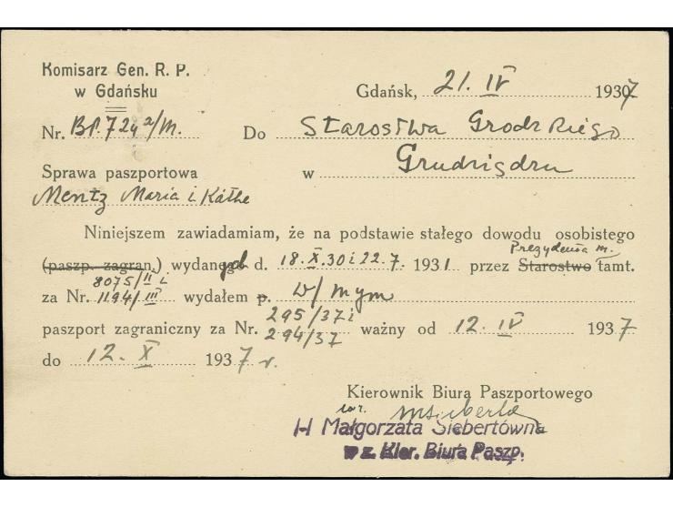 1935, Dienstmarke "ZWYCZJNA" violettblau mit Stempel "GDANSK 1 23.IV.37" auf Dienstpostkarte nach Grudzisdz mit Eingangsstemp