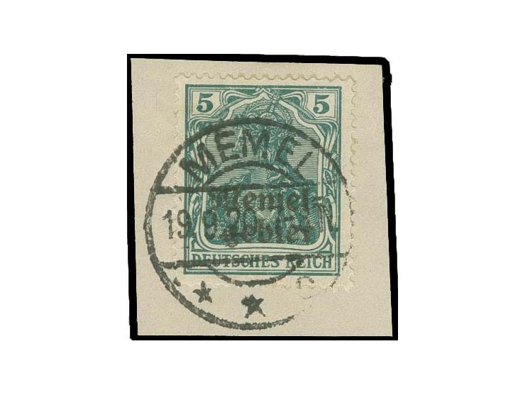 5 Pfg. dunkelbläulichgrün, gestempelt "MEMEL 19.9.20" auf Briefstück, tadellos, sign. Huylmans BPP