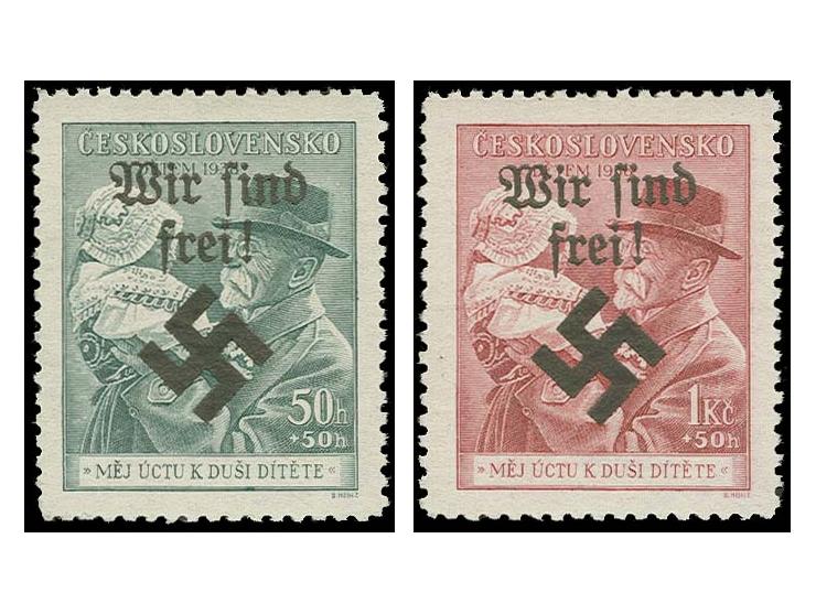 Masaryk mit Kind 50 H. und 1 Kc. kpl., postfrisch, u.a. sign. Mahr BPP (Mi. 500,-)