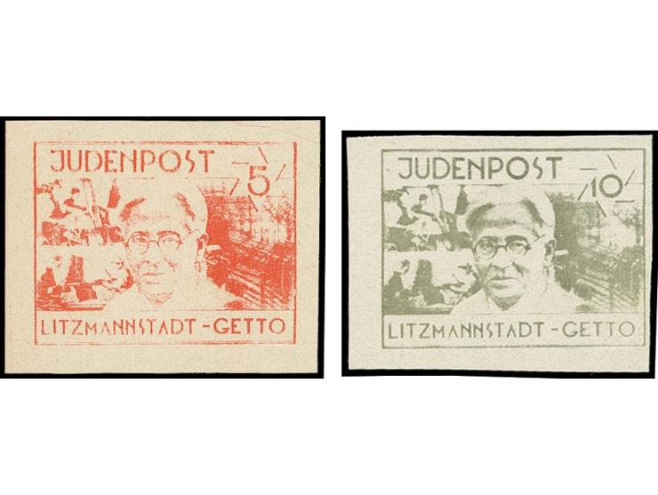LITZMANNSTADT: 1944, 5 Pfg. und 10 Pfg. auf weißem Kartonpapier, ungebraucht ohne Gummi wie verausgabt, Kabinett, sign. Jungj